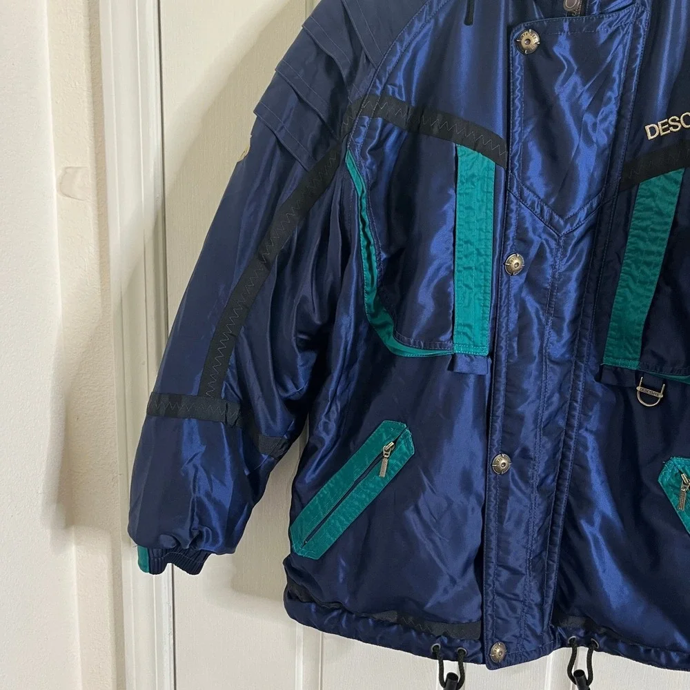VTG Descente Men's Navy Teal Ski Snowboard Jacket Hooded Zip Up‎ Winter size XL